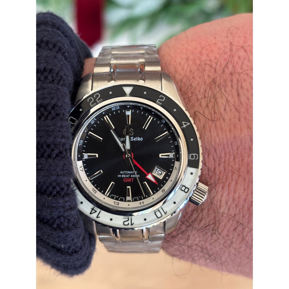 Seiko NH34 GMT MOD Watch 44mm Black Sunburst Dial Steel Automatic Sapphire